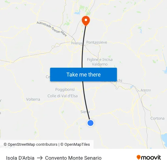 Isola D'Arbia to Monte Senario Convent map