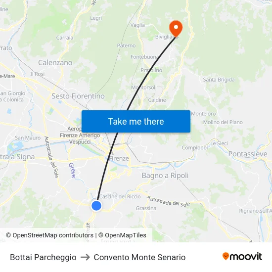 Bottai Parking to Monte Senario Convent map