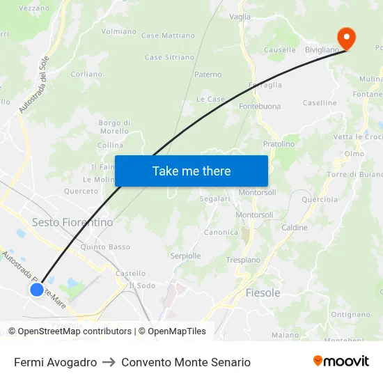 Fermi Avogadro to Monte Senario Convent map