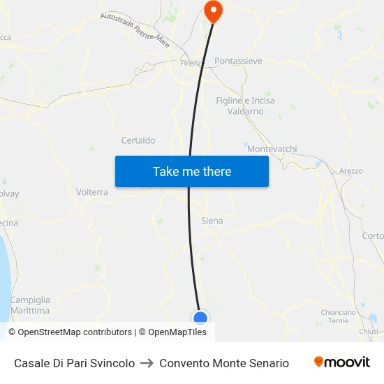Casale Di Pari Junction to Monte Senario Convent map