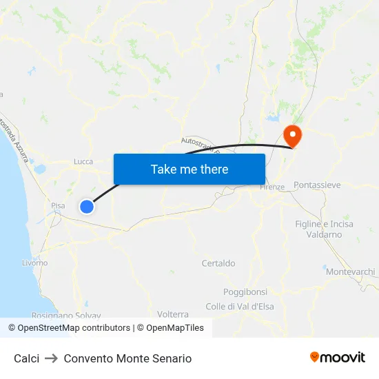 Calci to Monte Senario Convent map