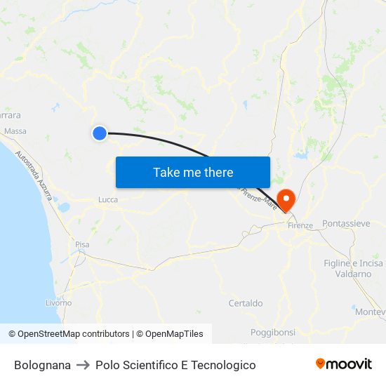 Bolognana to Polo Scientifico E Tecnologico map