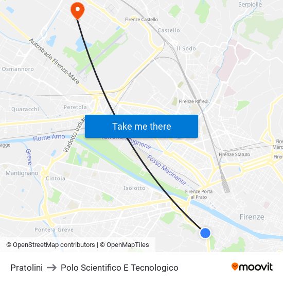 Pratolini to Polo Scientifico E Tecnologico map