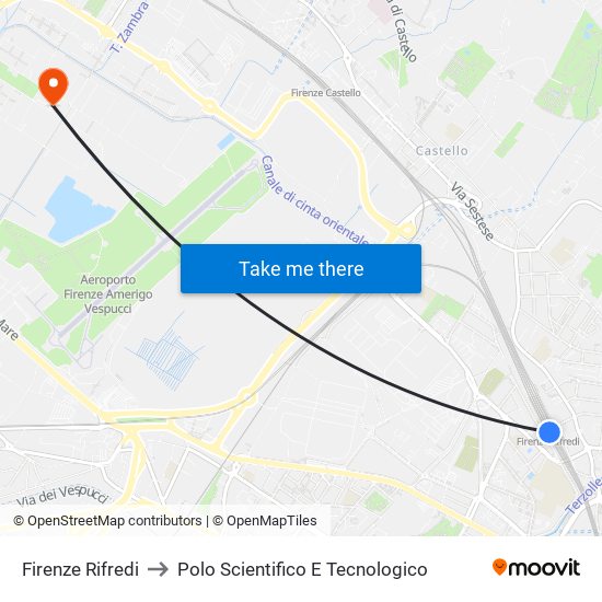 Firenze Rifredi to Polo Scientifico E Tecnologico map