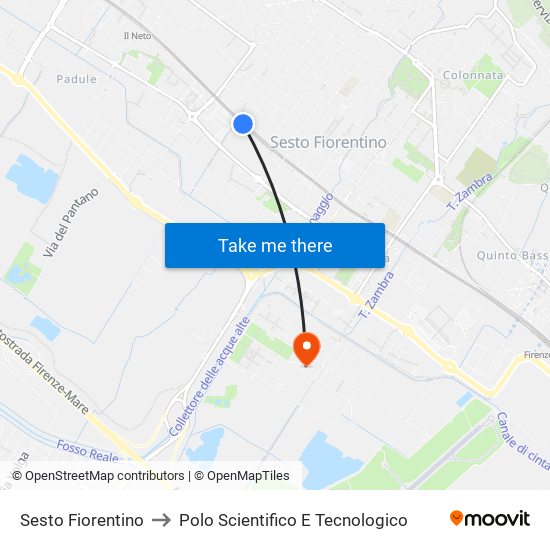 Sesto Fiorentino to Polo Scientifico E Tecnologico map