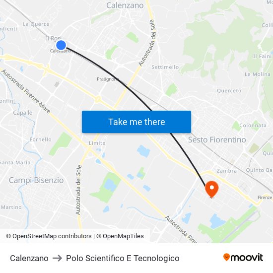 Calenzano to Polo Scientifico E Tecnologico map