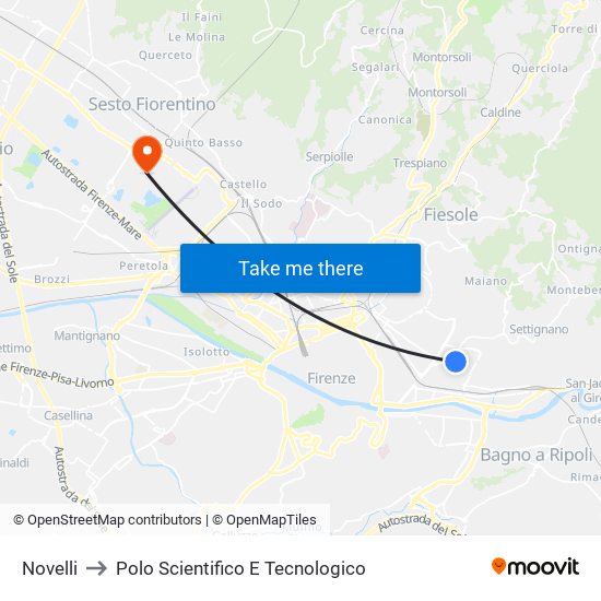 Novelli to Polo Scientifico E Tecnologico map