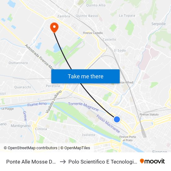 Ponte Alle Mosse Doni to Polo Scientifico E Tecnologico map