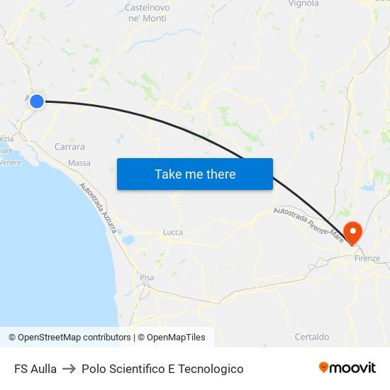 FS Aulla to Polo Scientifico E Tecnologico map