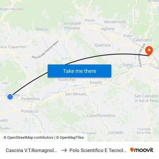 Cascina V.T.Romagnola 357 to Polo Scientifico E Tecnologico map