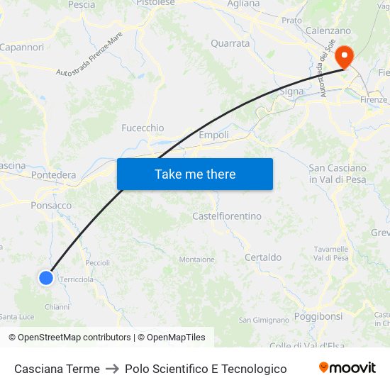 Casciana Terme to Polo Scientifico E Tecnologico map