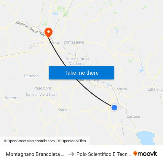 Montagnano Brancoleta La Posta to Polo Scientifico E Tecnologico map