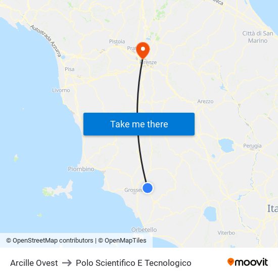 Arcille Ovest to Polo Scientifico E Tecnologico map