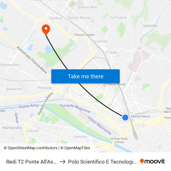 Redi T2 Ponte All'Asse to Polo Scientifico E Tecnologico map