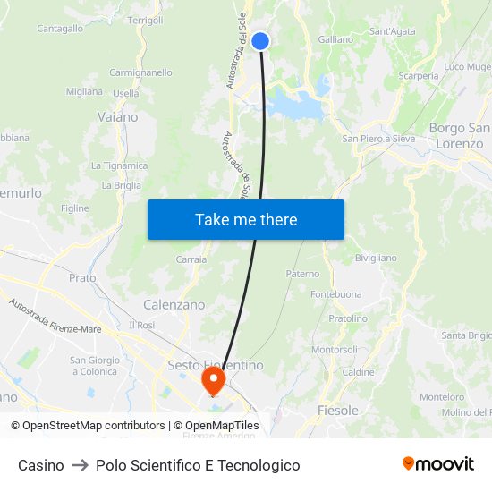 Casino to Polo Scientifico E Tecnologico map