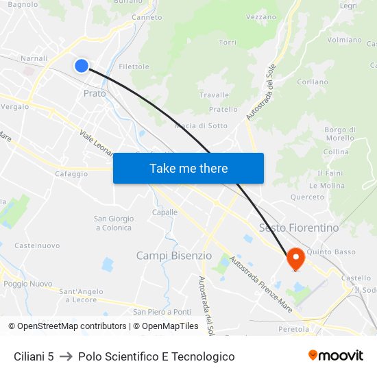 Ciliani 5 to Polo Scientifico E Tecnologico map