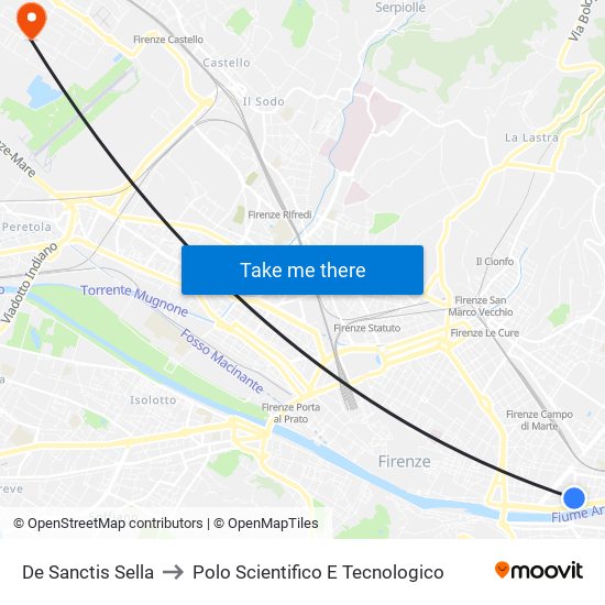 De Sanctis Sella to Polo Scientifico E Tecnologico map