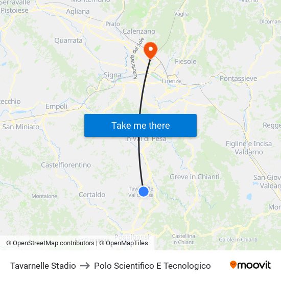 Tavarnelle Stadio to Polo Scientifico E Tecnologico map