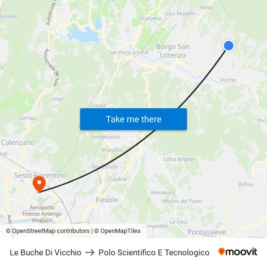 Le Buche Di Vicchio to Polo Scientifico E Tecnologico map