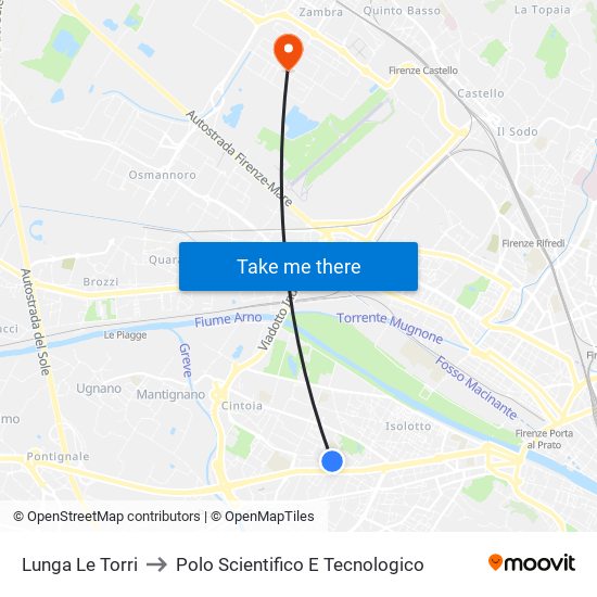 Lunga Le Torri to Polo Scientifico E Tecnologico map
