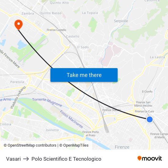 Vasari to Polo Scientifico E Tecnologico map