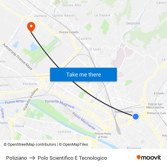 Poliziano to Polo Scientifico E Tecnologico map