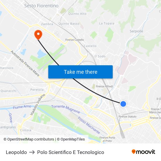 Leopoldo to Polo Scientifico E Tecnologico map