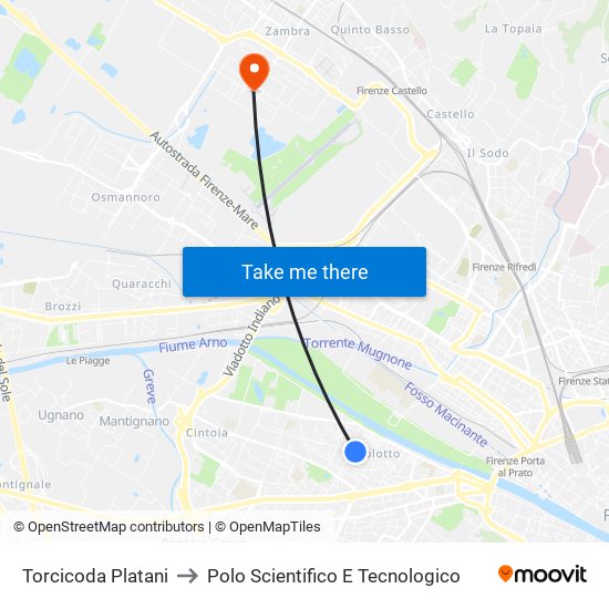 Torcicoda Platani to Polo Scientifico E Tecnologico map