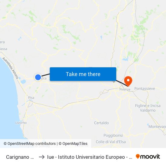 Carignano Cantina to Iue - Istituto Universitario Europeo - Badia Fiesolana map