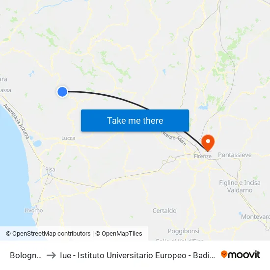 Bolognana to Iue - Istituto Universitario Europeo - Badia Fiesolana map