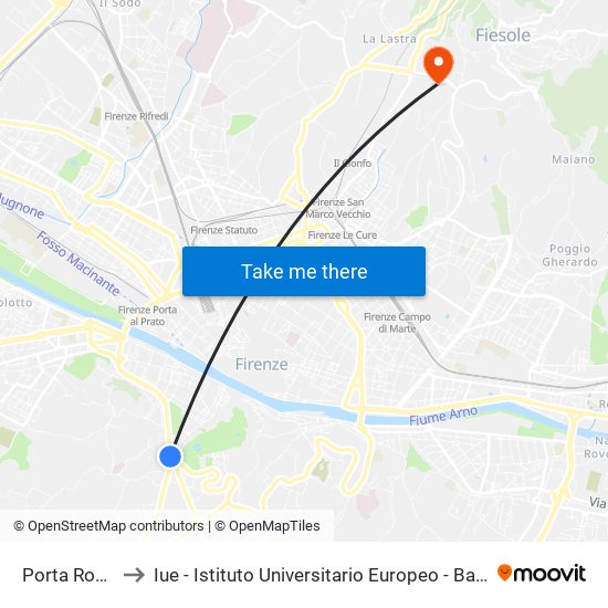 Porta Romana to Iue - Istituto Universitario Europeo - Badia Fiesolana map