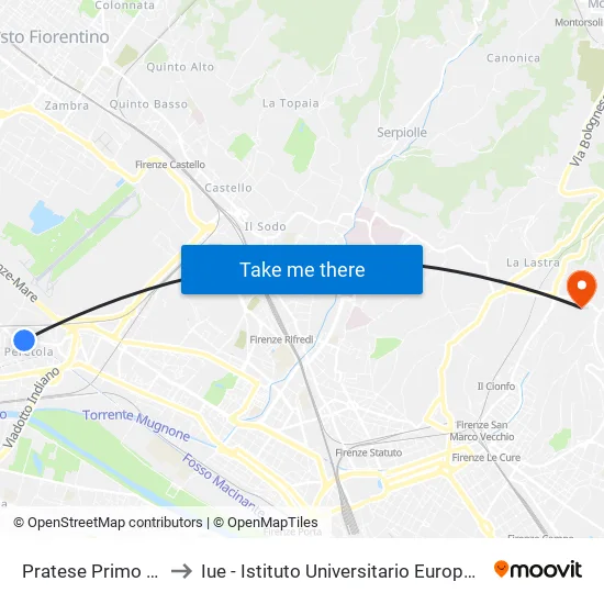 Pratese Primo Settembre to Iue - Istituto Universitario Europeo - Badia Fiesolana map