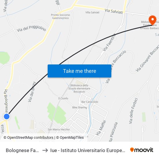 Bolognese Fanciullacci to Iue - Istituto Universitario Europeo - Badia Fiesolana map