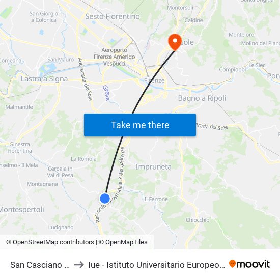 San Casciano Stazione to Iue - Istituto Universitario Europeo - Badia Fiesolana map