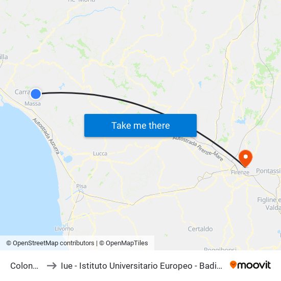 Colonnata to Iue - Istituto Universitario Europeo - Badia Fiesolana map