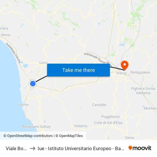 Viale Bonaini to Iue - Istituto Universitario Europeo - Badia Fiesolana map