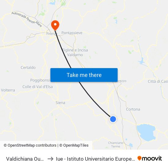 Valdichiana Outlet Village to Iue - Istituto Universitario Europeo - Badia Fiesolana map