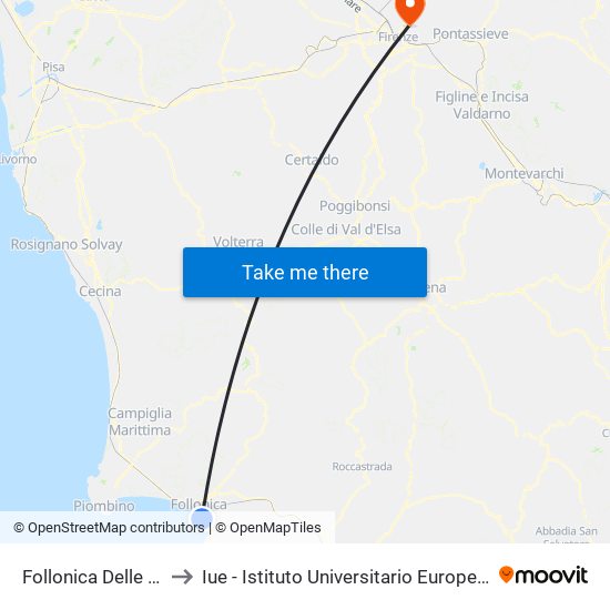 Follonica Delle Collacchie to Iue - Istituto Universitario Europeo - Badia Fiesolana map