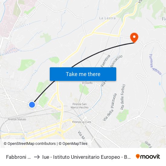 Fabbroni Gioia to Iue - Istituto Universitario Europeo - Badia Fiesolana map