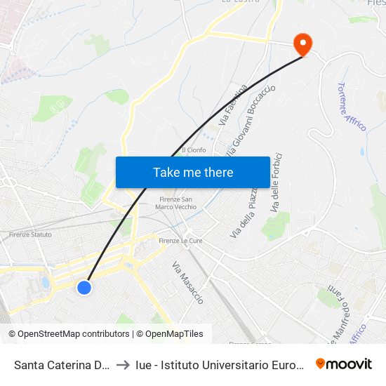 Santa Caterina D'Alessandria to Iue - Istituto Universitario Europeo - Badia Fiesolana map