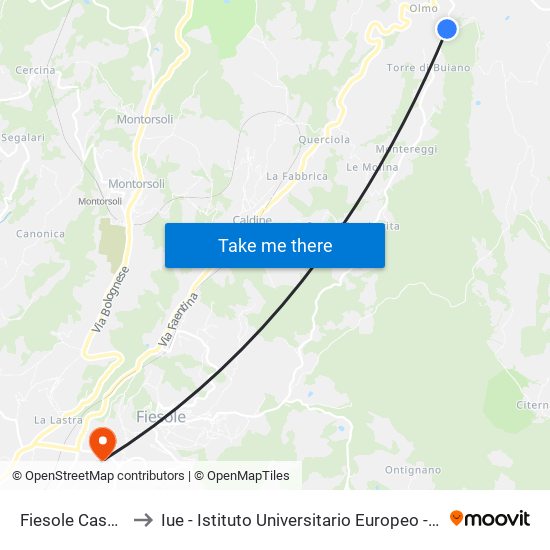 Fiesole Case Nuove to Iue - Istituto Universitario Europeo - Badia Fiesolana map