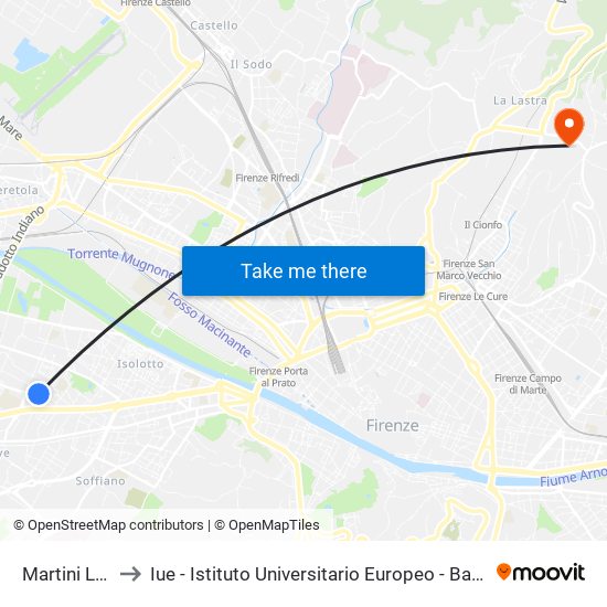 Martini Lunga to Iue - Istituto Universitario Europeo - Badia Fiesolana map