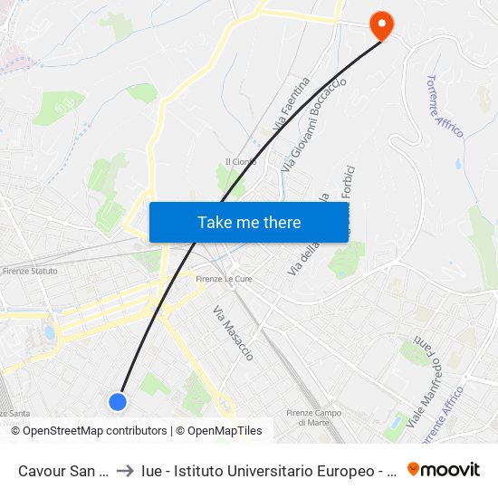 Cavour San Marco to Iue - Istituto Universitario Europeo - Badia Fiesolana map