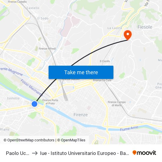 Paolo Uccello to Iue - Istituto Universitario Europeo - Badia Fiesolana map