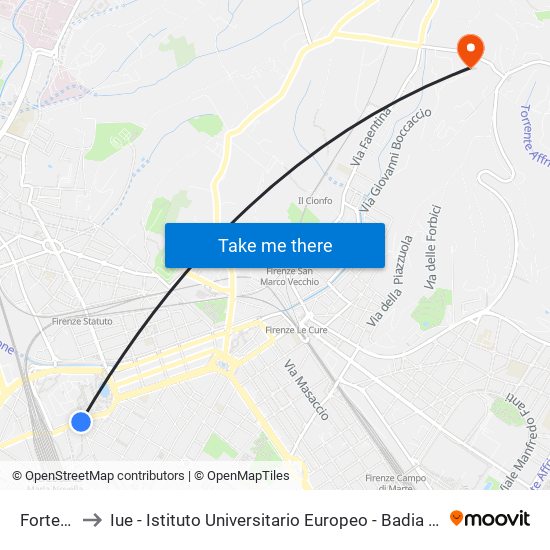 Fortezza to Iue - Istituto Universitario Europeo - Badia Fiesolana map