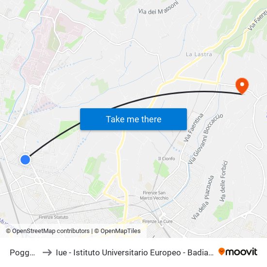 Poggetto to Iue - Istituto Universitario Europeo - Badia Fiesolana map