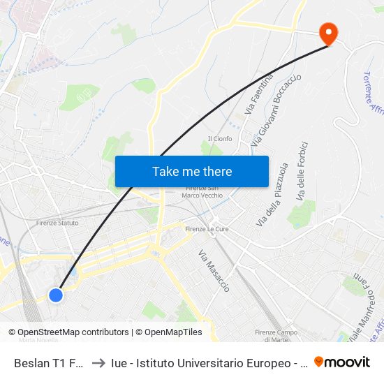 Beslan T1 Fortezza to Iue - Istituto Universitario Europeo - Badia Fiesolana map