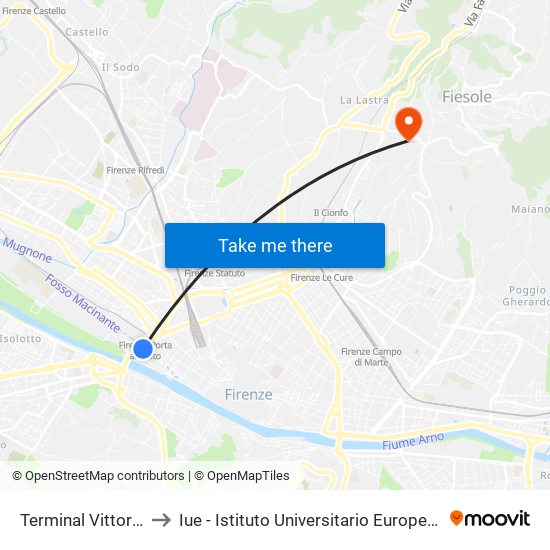 Terminal Vittorio Veneto to Iue - Istituto Universitario Europeo - Badia Fiesolana map