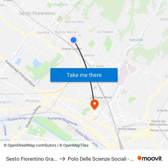 Sesto Fiorentino Gramsci 02 to Polo Delle Scienze Sociali - Edificio D4 map