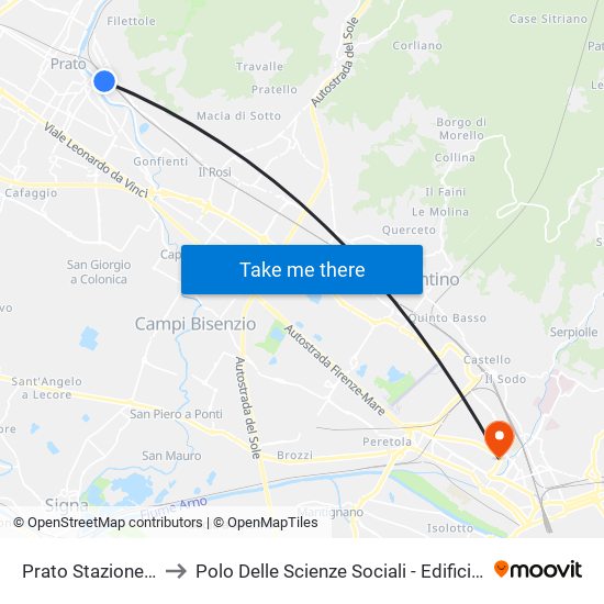 Prato Stazione FS to Polo Delle Scienze Sociali - Edificio D4 map